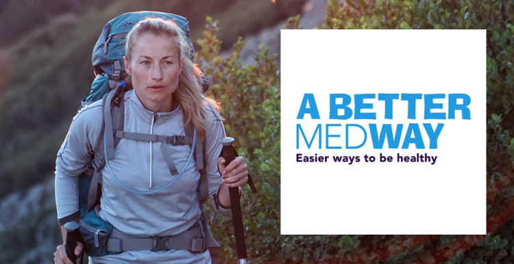 A woman Nordic walking. Along side the image is the 'A Better Medway' logo.