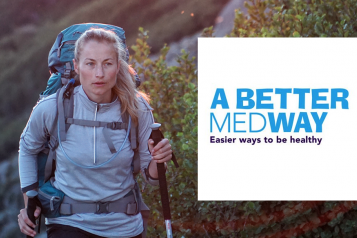 A woman Nordic walking. Along side the image is the 'A Better Medway' logo.